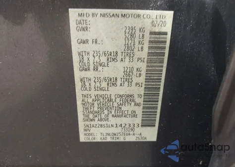 2020 Nissan Murano Sv Intelligent Awd from USA, damaged, VIN 5N1AZ2BS1LN142333